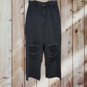 Shein Black Ripped Wide Leg Pants. Size L